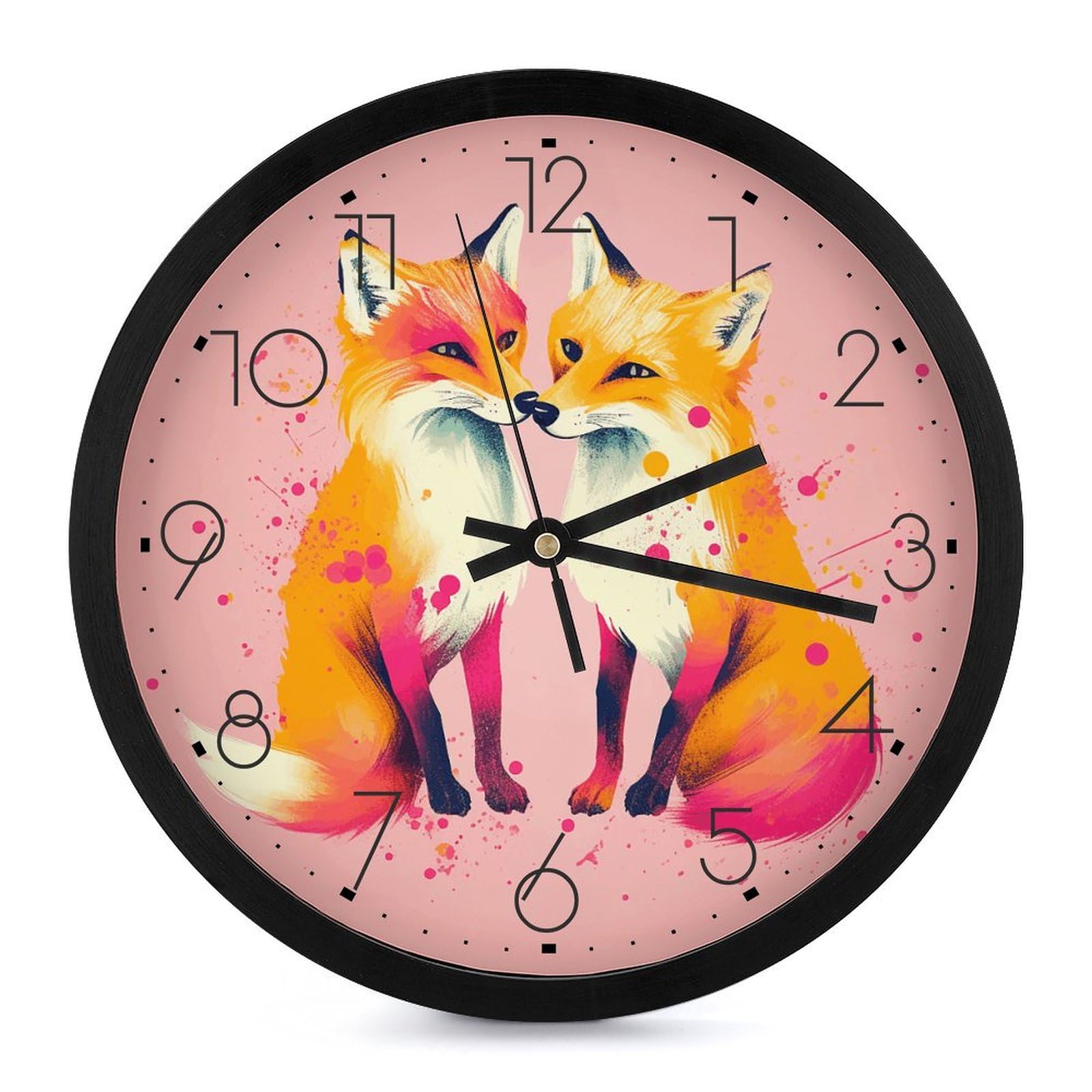 Horloge murale sans bruit à piles motif dessin animé deux renards