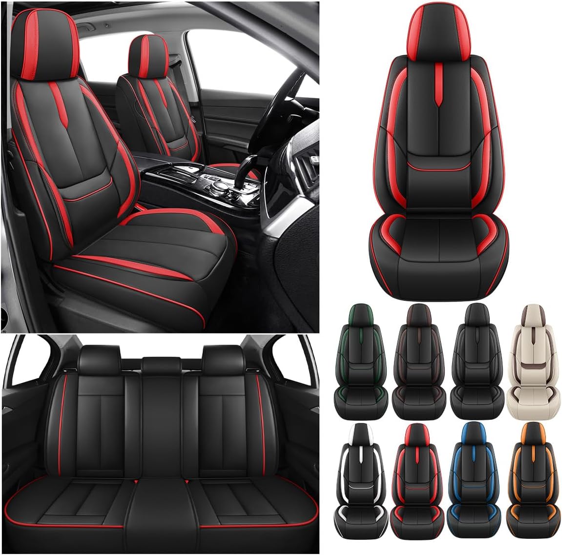YuCen Car Seat Covers Fit for Chevrolet Malibu 2010-2025 Waterproof Breathable Leather Seat Protector, Airbag-Compatibile Easy to Install&Clean Durable Auto Interior(5 Seats, Black&Red, Standrad)