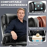 Vista 5 de Silla de oficina ejecutiva grande y alta de 450 LBS con brazo abatible, silla de escritorio de computadora de cuero PU resistente, cómoda silla
