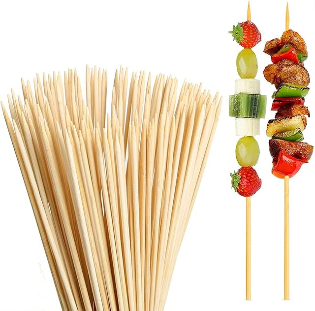EGREEN Wooden Skewers, Durable Bamboo Sticks, 300 Wooden Sticks with 30cm Long / 3mm Diameter - Bamboo Skewers & Marshmallow Roasting Sticks Ideal for BBQ, Kebab, Cocktail, Chocolate Fountain etc