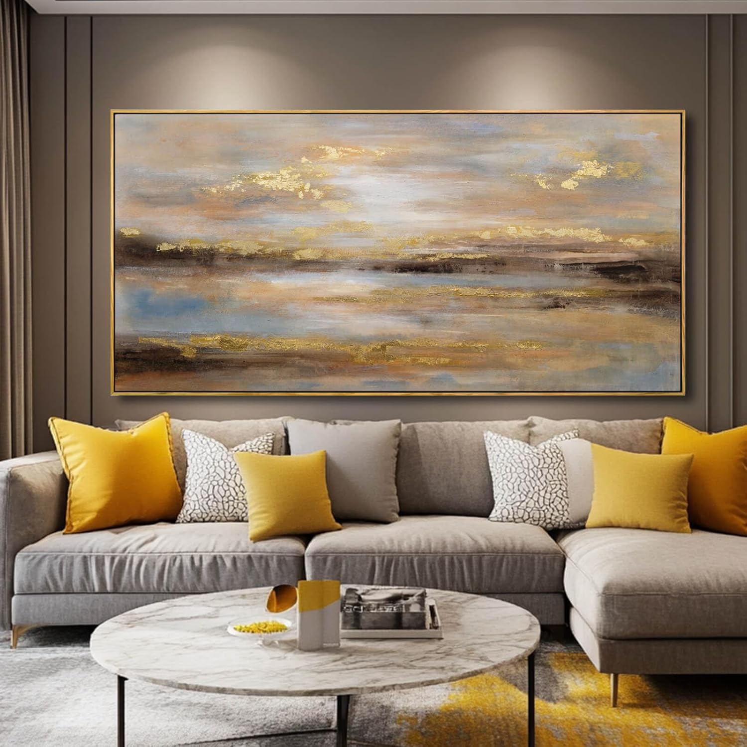 Large Framed Artwork for Living Room Abstract Bedroom Wall Art Gold Abstract Wall Decor Office Home Decor 29x 58 Canvas Painting Wall Hanging