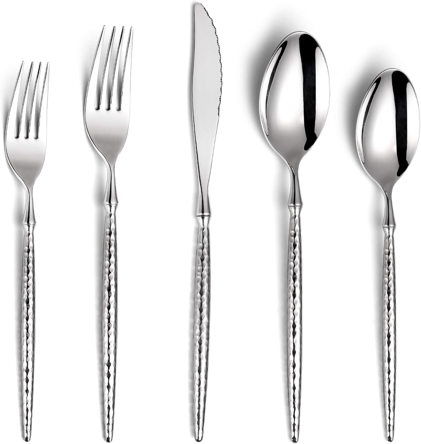 Lemeya 20-Piece Hammered Silverware Set,18/10 Stainless Steel Forging Heavy Duty Cutlery Set for 4, Luxury Unique Flatware Set,Spoons and Forks Set,Mirror Polished,Dishwasher Safe