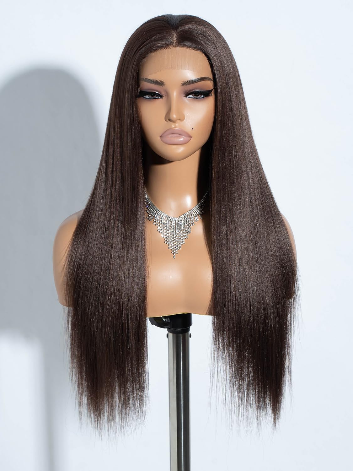 Joedir 13x4x4 Lace Frontal Wig Long Straight Free Parting Silk Base Lace Wigs 26 Inches Straight Wig Synthetic Lace Front Wigs for Women Daily Party Wear