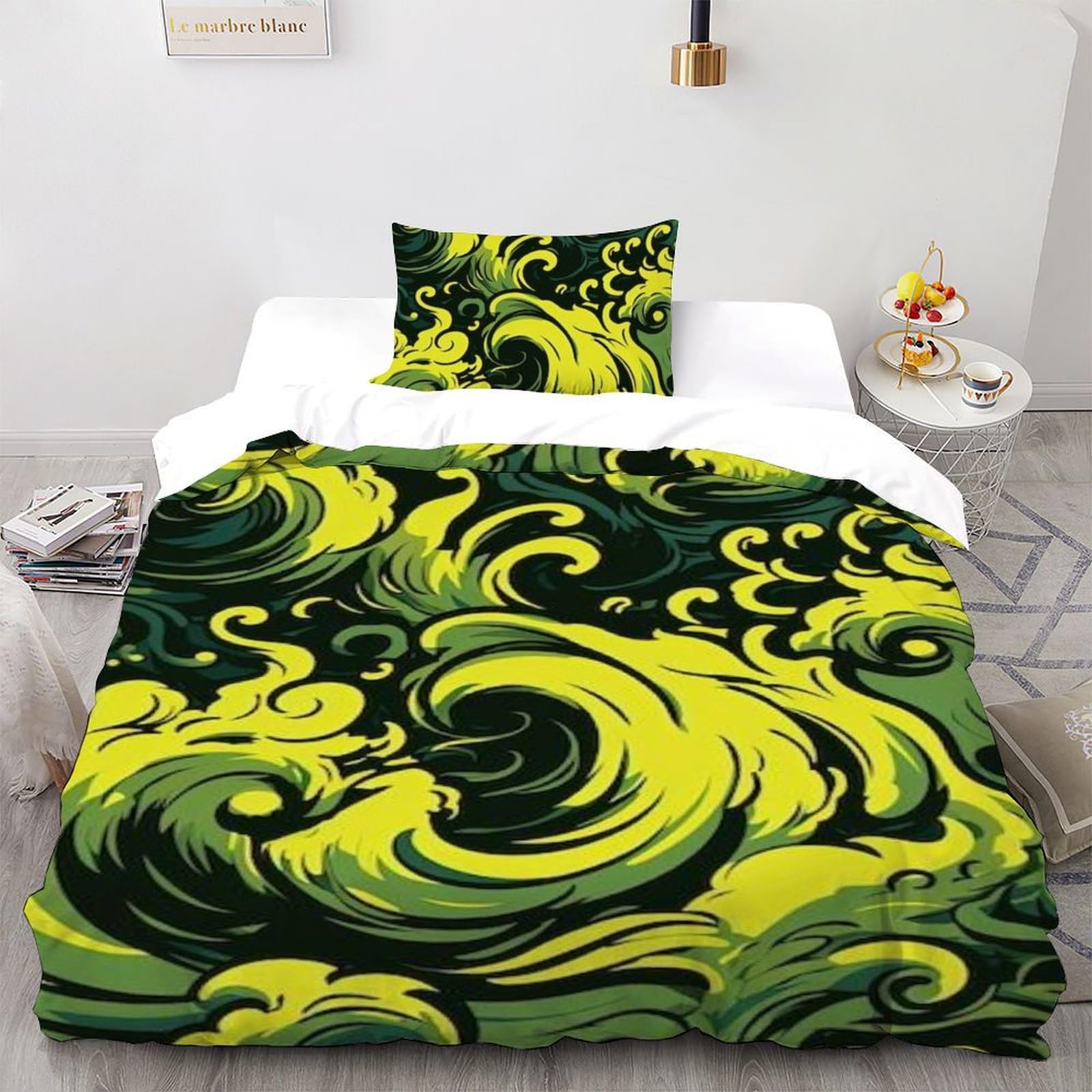 Housse de couette enfant vague verte microfibre 135x200cm pour transformer sa chambre en oasis