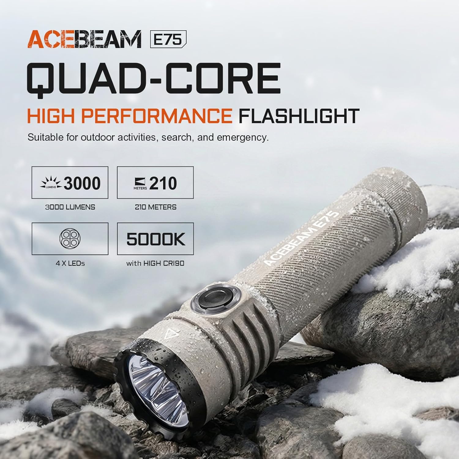ACEBEAM E75 3000 High Lumens Flashlight with Magnetic Base, Super Bright LED Flashlight Rechargeable, IPX8 Water-Resistant EDC Flash Light, 26 Days Super Long Lasting for Camping,Everyday Use