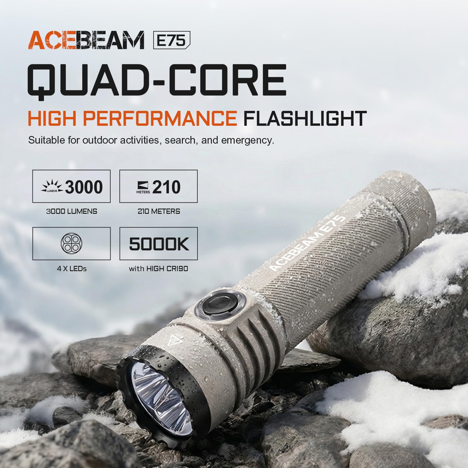 ACEBEAM E75 3000 High Lumens Flashlight with Magnetic Base, Super