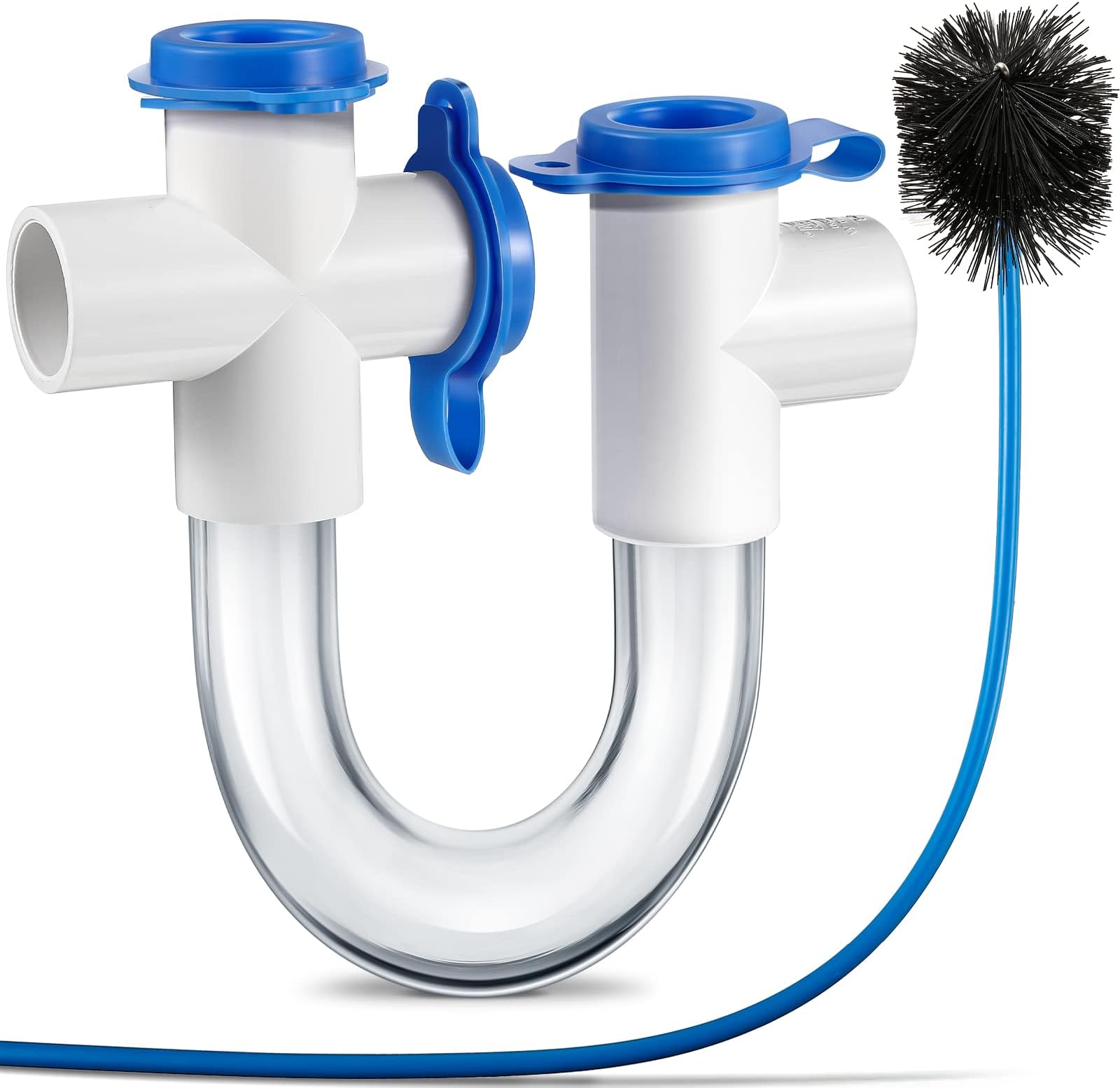 3/4 Inch Standard Condensate Trap with Cleaning Brush, PVC U Trap for HVAC Systems, Air Conditioner, Effectively Drains Condensate(1 Pack)