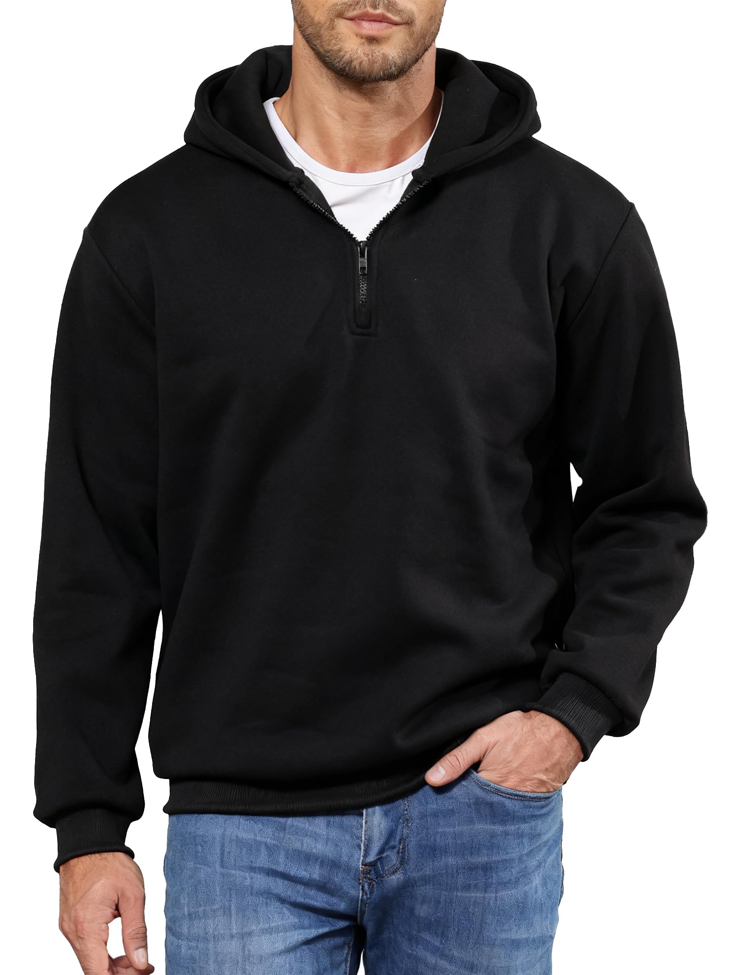 Men's Quarter Zip Pullover Hoodies Half Zip Hoodie Men Long Sleeve Hoodie Fleece Casual 1/4-Zip Sweatshirt S-3XL