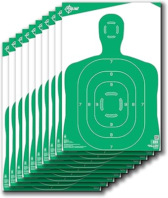 EZ Aim High Visibility Paper Range Shooting Targets Human Silhouette by Allen, 12 inch x 18 inch, 10 Pack, White/Green