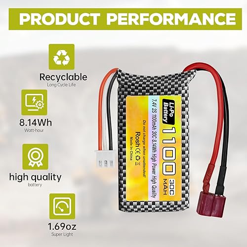 Miniatura 5 de sea jump Batería Lipo de 7.4 V 1100 mAh 2S con enchufe en T y 1 remolque 2 cargador adecuado para Haiboxing 18858 18859 18859A 16890A y XLH Q903