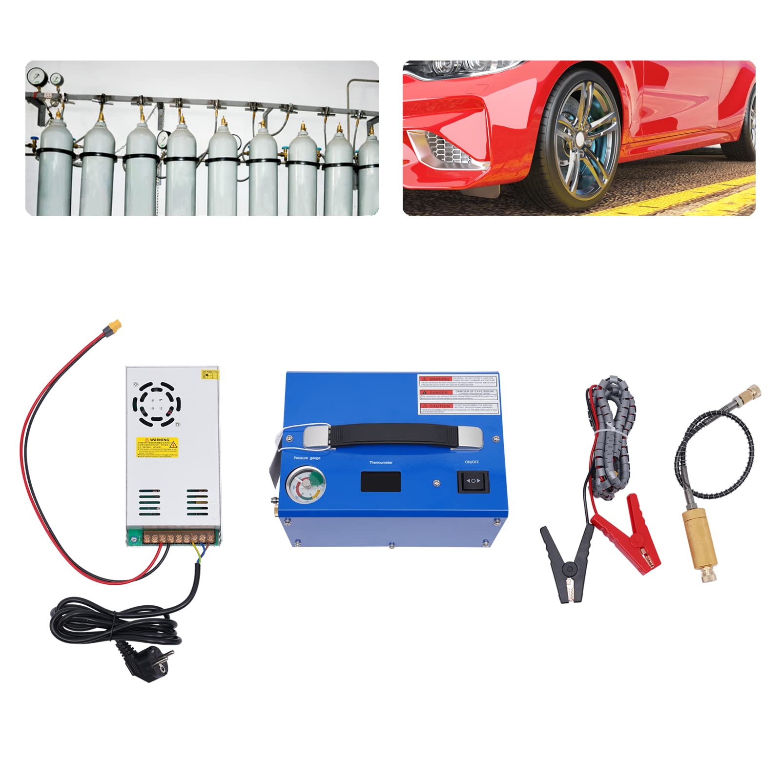 Sprężarka powietrza z PCP 4500 psi, wysoka sprężarka powietrza 30 MPa/300 bar, 250 W, czarna, z transformatorem, ręczne zatrzymanie, lekki korpus, bezolejowy/wodny