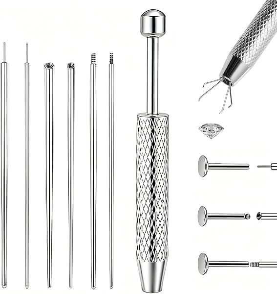 7 Pcs Piercing Ball Grabber and Opener Set - 16G 18G Compatible Piercing Taper Insertion Tool, Stainless Steel Piercing Tools to Change Jewellery, Flat Back Earring Applicator for Ears Nose Lip - 1