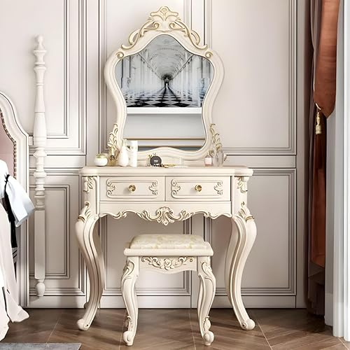 Miniatura 8 de CraftThink Moderno juego de tocador de maquillaje, escritorio de maquillaje para dormitorio, tocador de madera para dormitorio, tocador de