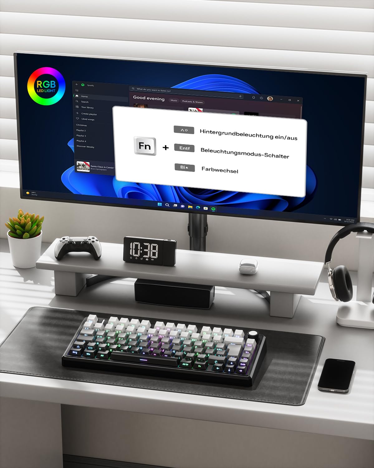 OMOTON 75% Mechanische Gaming Tastatur Kabellos, ISO QWERTZ, BT/USB-C/2,4GHz, Hot-Swap, QMK VIA Custom, 4000mAh Akku, RGB & Fünfschichtige Polsterung Struktur, MK212 Keyboard für Büro & Gaming