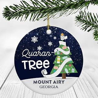 Quarantine Christmas Ornament 2022 - Funny Xmas Ornament Quaran Tree With Custom Name Mount Airy Georgia Ornament - Holiday Social Distancing Ornaments 3" Plastic