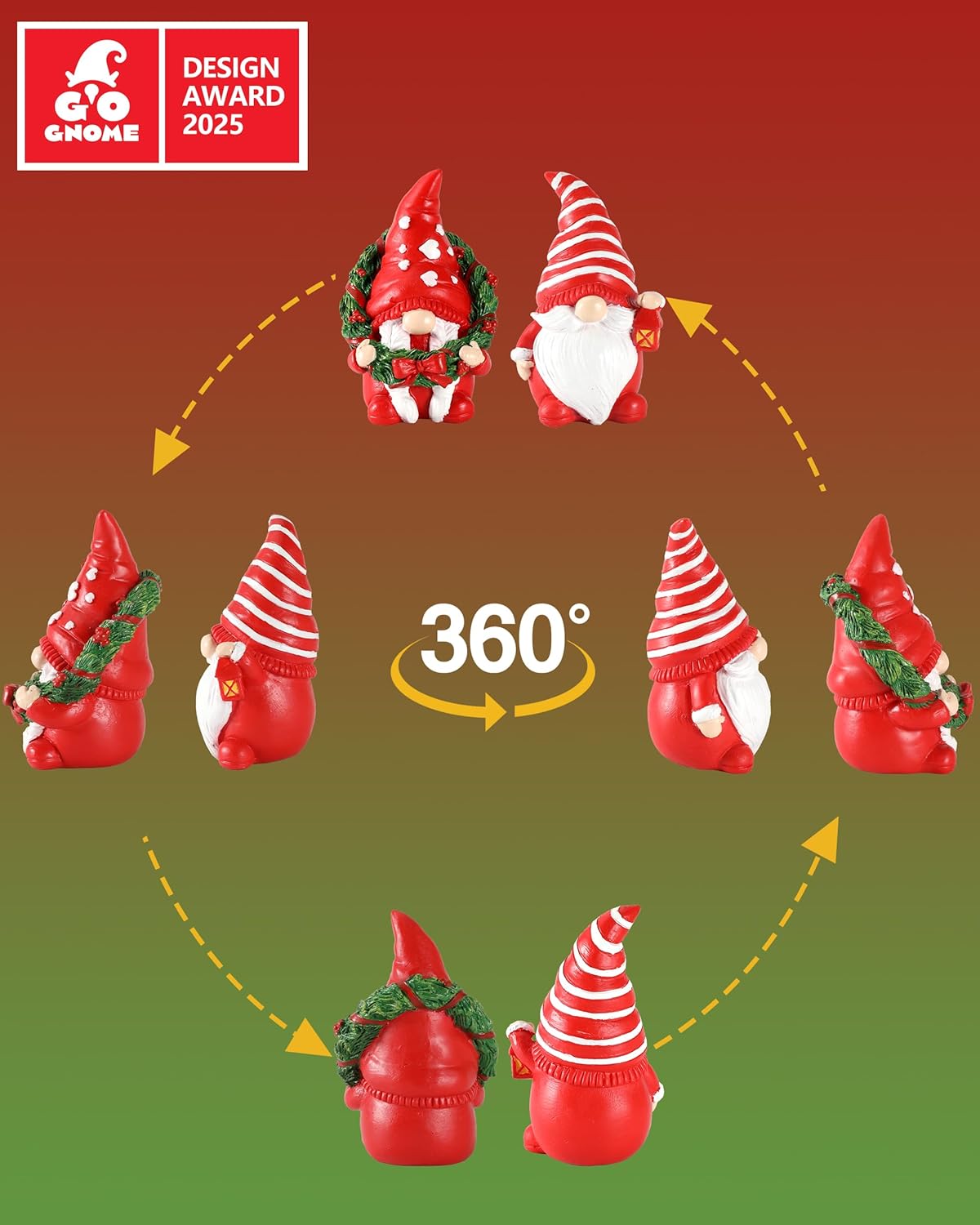 Set of 2 Resin Gnome Christmas Decorations - Christmas Table Decor 4.3'' Christmas Ornaments 2024 Gnome Figurines Festive Holiday Decor (Xmas Gnomes) - Image 6