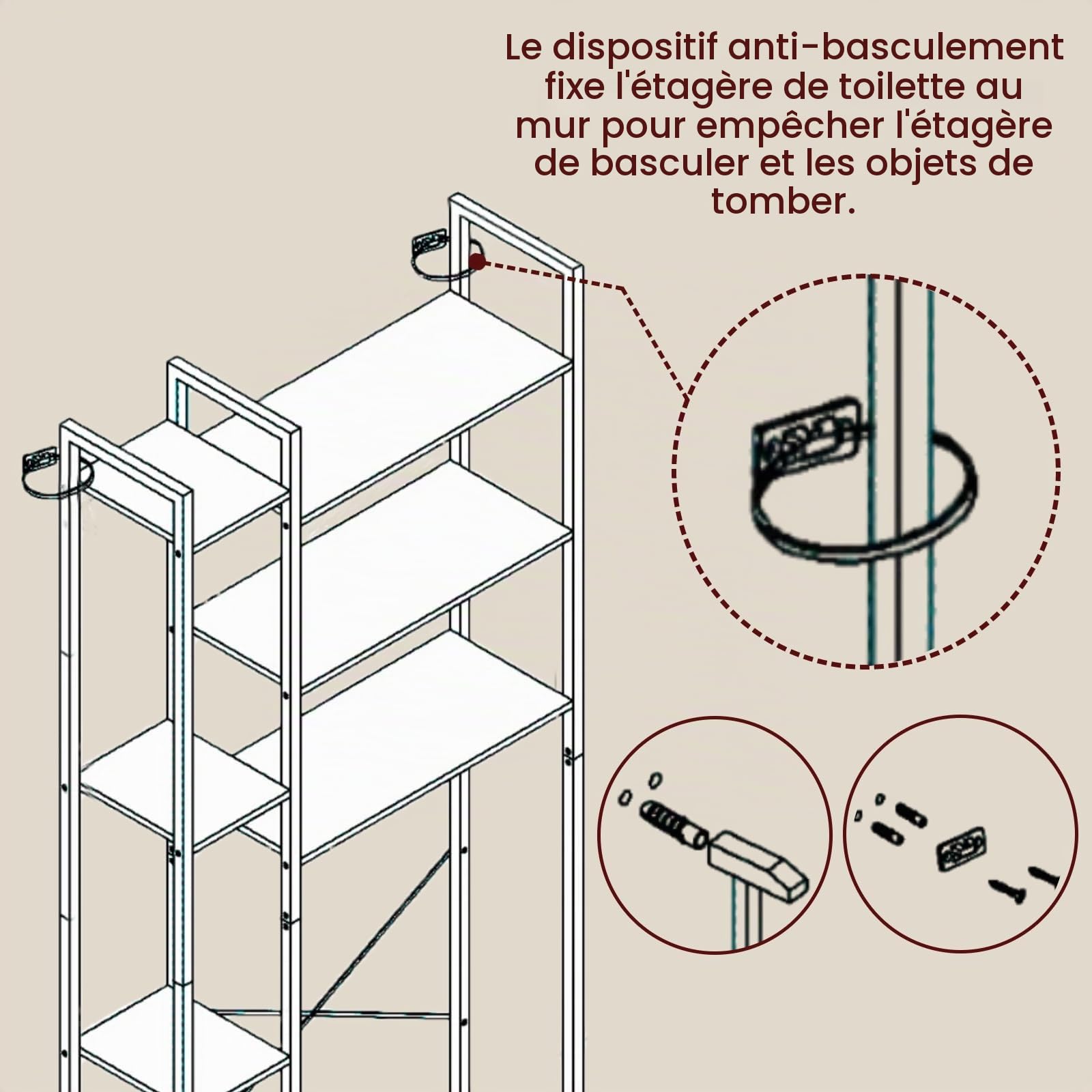 Étagère Toilette, Étagère Au-Dessus des Toilettes, Réglable, Gain de Place, Étagère Rangement Salle de Bain, Meuble buanderie, Style Industriel, Marron et Noir