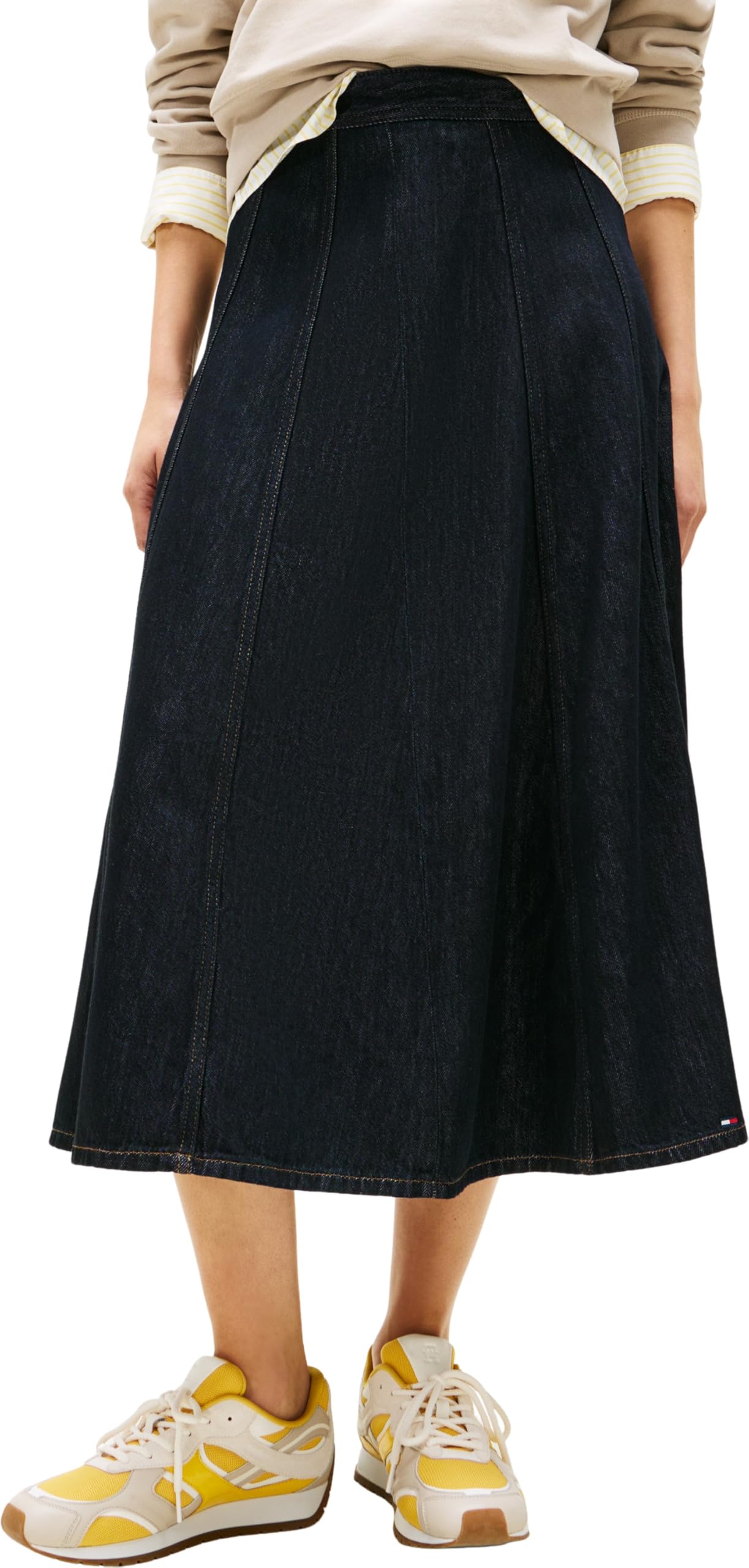 Tommy Hilfiger Women's DNM Pure Flared MIDI Skirt HW WW0WW47730 Flare Skirt, Denim (Pure), 40