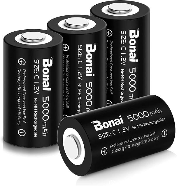 BONAI C Rechargeable Batteries 5000mAh 1.2V Ni-MH High Capacity High Rate C Battery (4 pack)