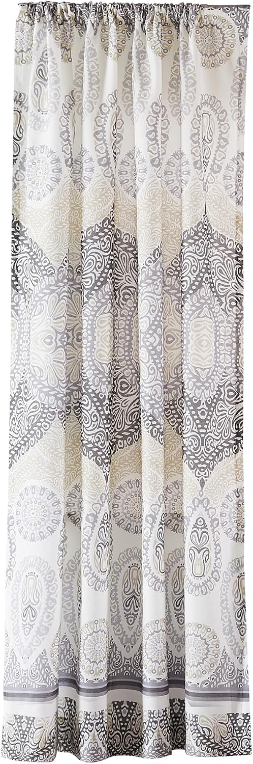 Levtex Home - Trevino - Window Panel with Rod Pocket - One Curtain Panel 84 inch Length - Ogee - Charcoal, Grey, Taupe - 100% Cotton - Lined
