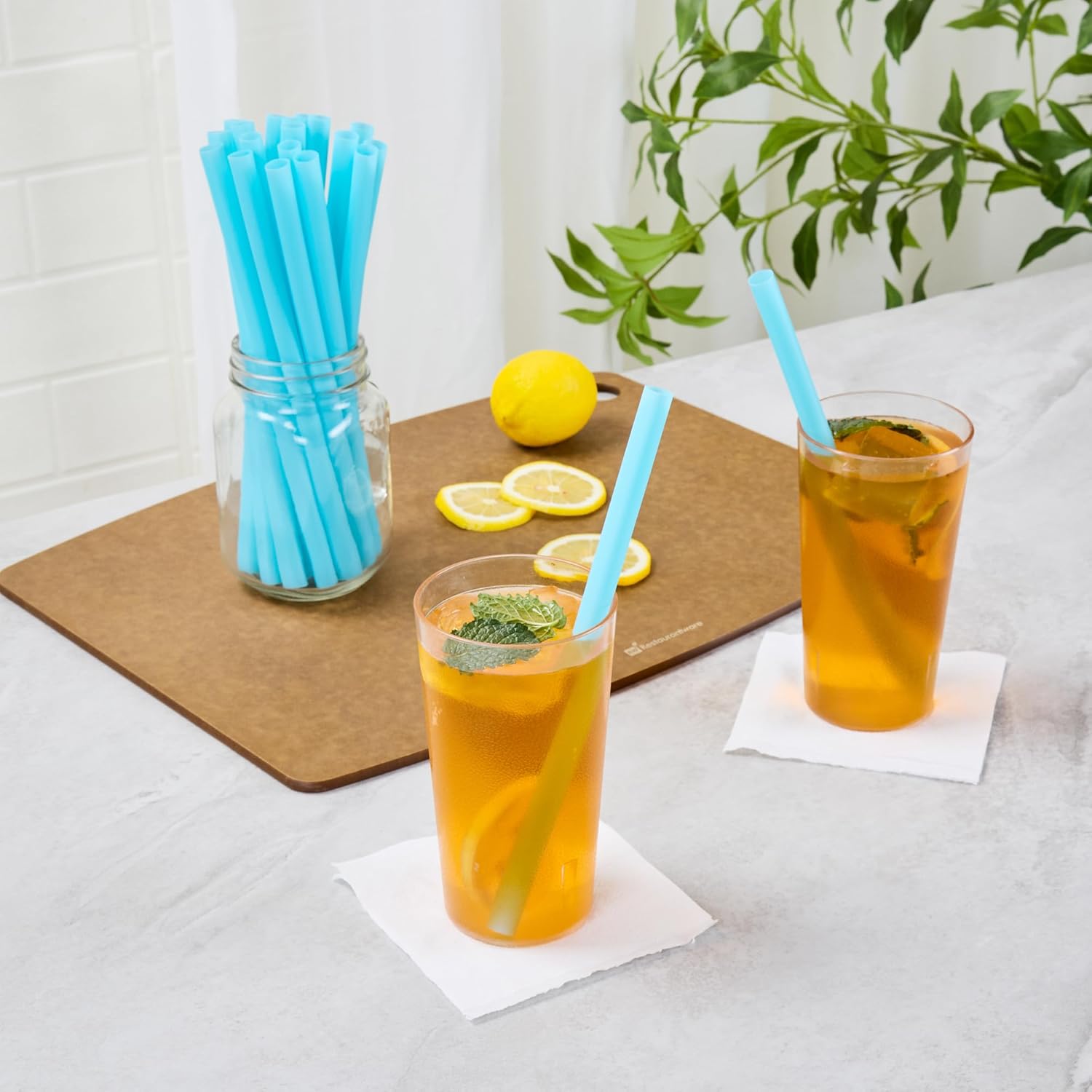 Restaurantware Vanish 9.1 Inch Drinking Straws, 1,000 Unwrapped Sustainable Straws - Home Compostable, Disposable, Blue PHA Plastic Straw, For All Kinds Of Cold Beverages