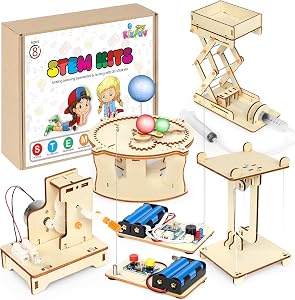 5 in 1 STEM Kits & Science Toys for Kids Ages 8-14, Wooden Building Crafts & 3D Puzzles, Engineering Experiment Projects, Educational STEM Toys Gift for Boys & Girls 8-10 11-12 13-14 Year Old