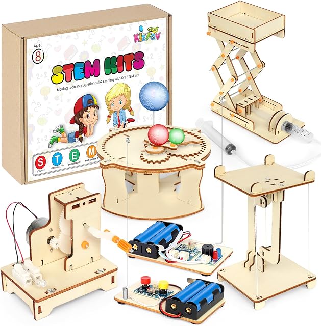 5 in 1 STEM Kits & Science Toys for Kids Ages 8-14, Wooden Building Crafts & 3D Puzzles, Engineering Experiment Projects, Educational STEM Toys Gift for Boys & Girls 8-10 11-12 13-14 Year Old