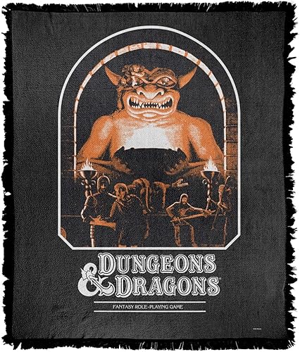 LOGOVISION Manta de Dungeons & Dragons, 50 x 60 pulgadas, funda para manual del jugador, tapiz tejido, mezcla de algodón, manta con flecos