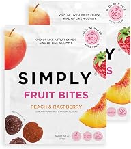 SIMPLY Fruit Bites (Really Real Gummies) | Made with Real Fruit | Peach and Raspberry | 5.3 oz (Pack of 2) | No Cane Sugar + Gluten Free + Kosher