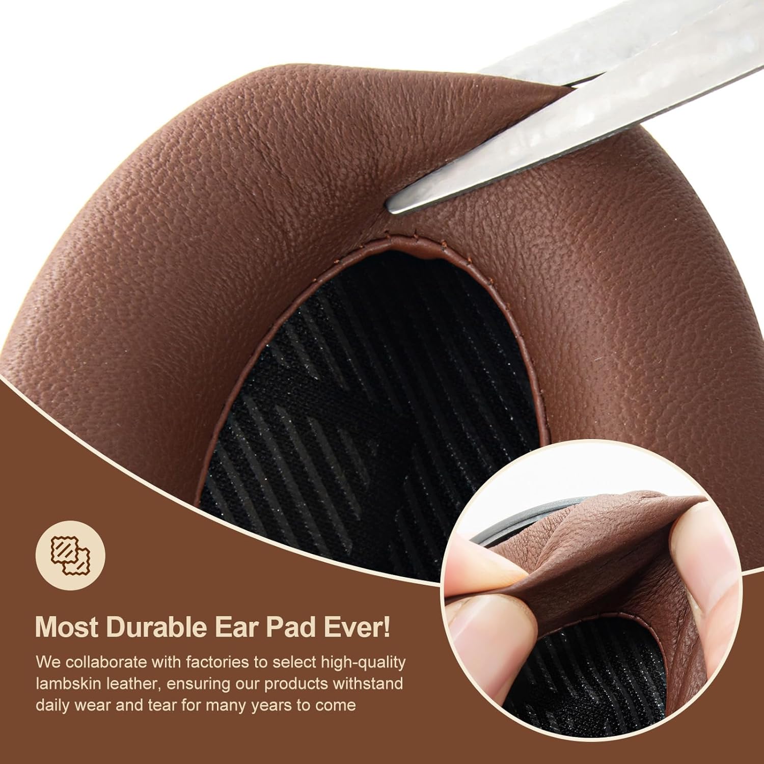 Aurivor Leather Ear-Pads Cushions for Bose QuietComfort QC-35 QC-35-ii QC-25 QC-15 QC-2 Headphones, Lambskin Replacement Ear Covers for Ae2/Ae2i/Ae2W SoundLink SoundTrue Around-Ear Headsets(Brown)