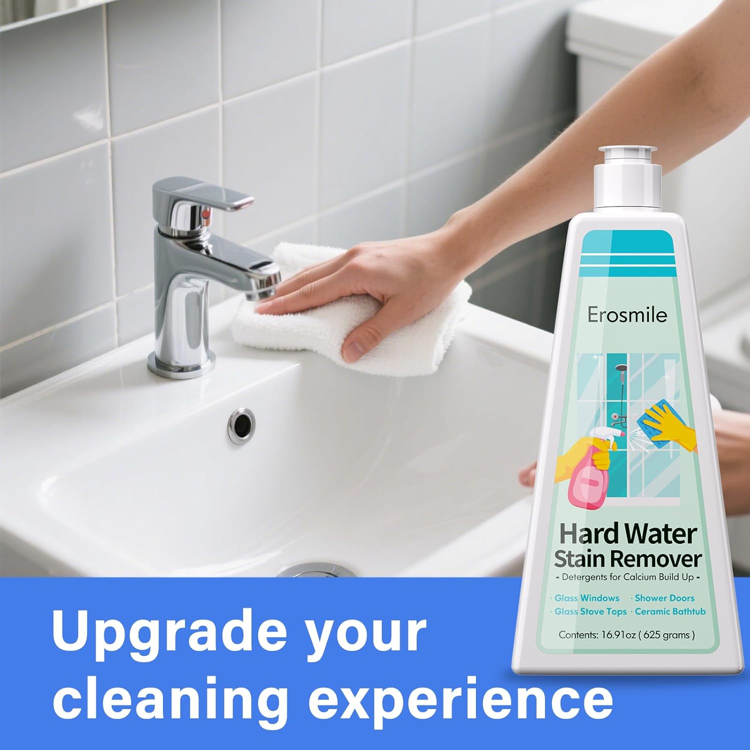 Hard Water Stain Remover, Shower Glass & Shower Door Cleaner, Removes Calcium Build Up for Toilet Bowl & All Household Cleaner -16.91oz
