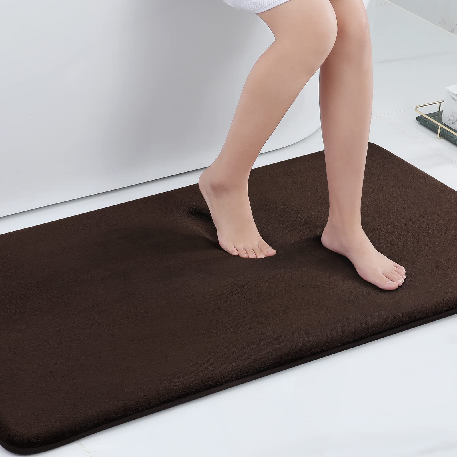 Smiry Memory Foam Bath Mat, Super Soft Absorbent Bathroom Rugs Non Slip Bath Rug Runner for Shower Bathroom Floors, 24" x 47", Brown
