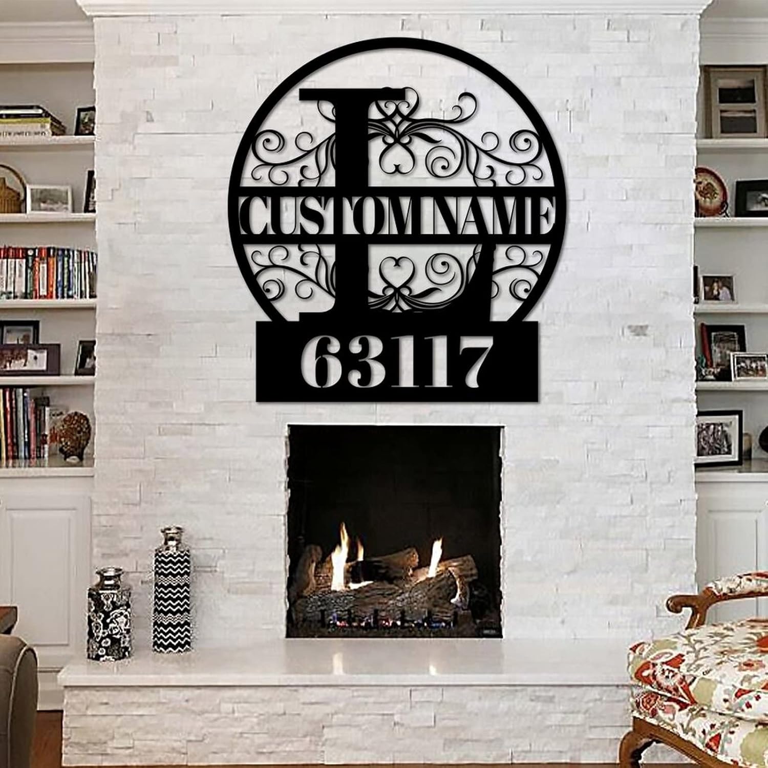 Last Name Monogram Sign, Custom Letter And Door Number Sign Hanger Metal Wall Plaque Modern Mailbox Address Numbers, Custom Home Street Number Gate Fence Or Front Door Plaque, 22in