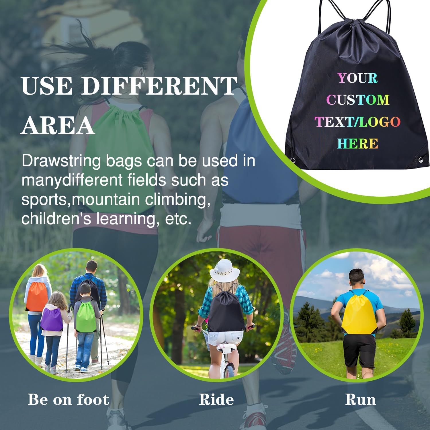 Custom Drawstring Backpacks Bags 10/50/100/200/500Pack Bulk Drawstring Bags Promotional Items with Your Logo Great for Travelling,Sports,Gym and for Everyday Use
