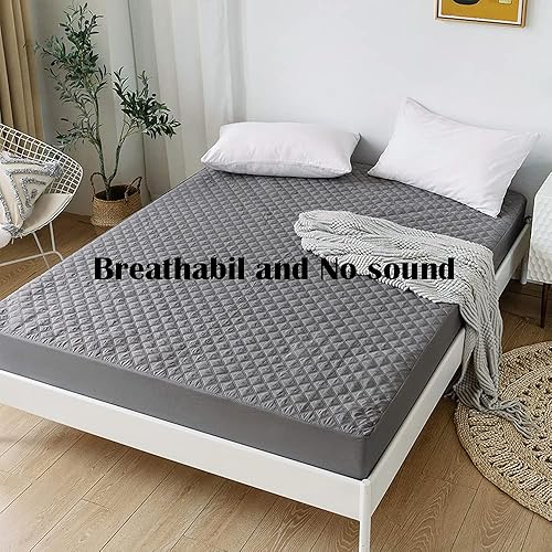 Miniatura 5 de Funda protectora de colchón impermeable color gris, sábana bajera acolchada con bolsillo profundo, para niños, adultos, ancianos (gris, matrimonial)