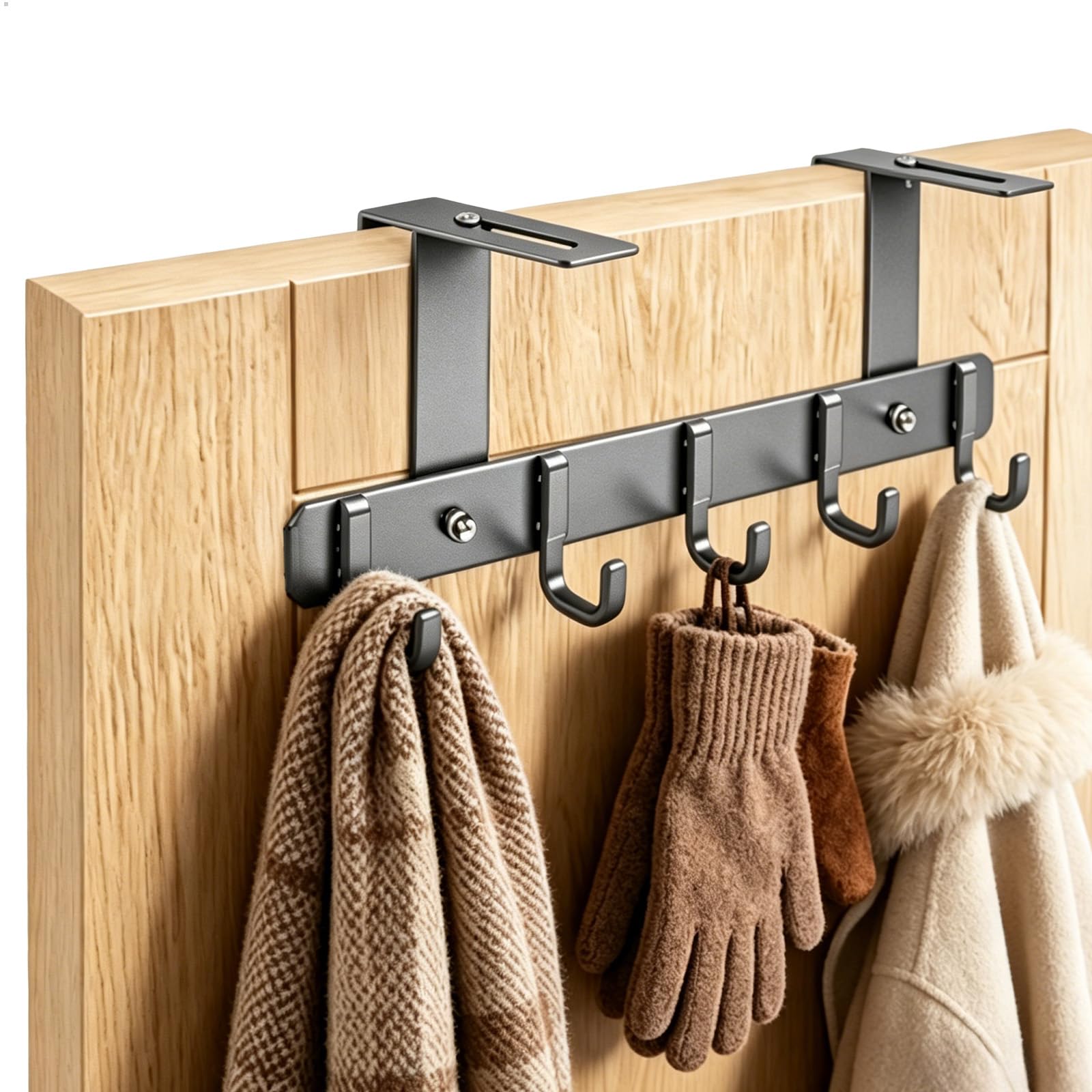 Appendiabiti da Porta, Attaccapanni da Porta, Appendino da Porte Regolabile per 22-58mm, Ganci Porte con 5 Ganci, Gancio Door per Camera da Letto, Bagno, Cucina, Grigio