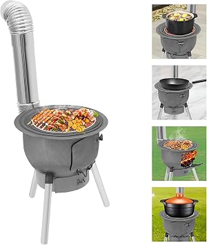Wood Burning Stove, 16.9"Heavy-Duty Rocket Stove with 3 Furnace rings, Windproof Wood Camping Stove for Outdoor Cooking, Hiking, Backpacking, Multi-Functional Portable Detachable Firewood Stove