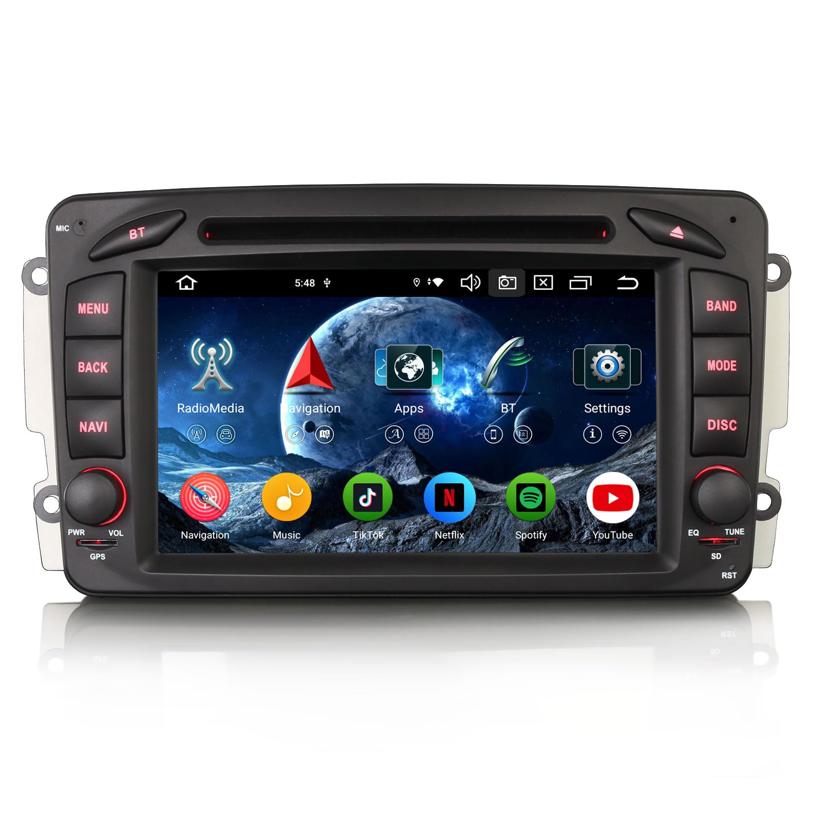 Erisin 8-Kern 4GB+64GB Android 16 Autoradio mit GPS Navi für Mercedes A/C/G/CLK Klasse W209 W203 Viano Vito W463 CarPlay Android Auto WiFi DSP DAB+ USB FM OBD2 DVD CD Player 7 Zoll Touchscreen