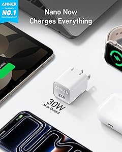 Anker Nano USB C Charger Block, 30W PIQ 3.0 Foldable iPhone Charger Fast Charging for iPhone 17/16 Series, Galaxy, iPad, Compatible with MagSafe