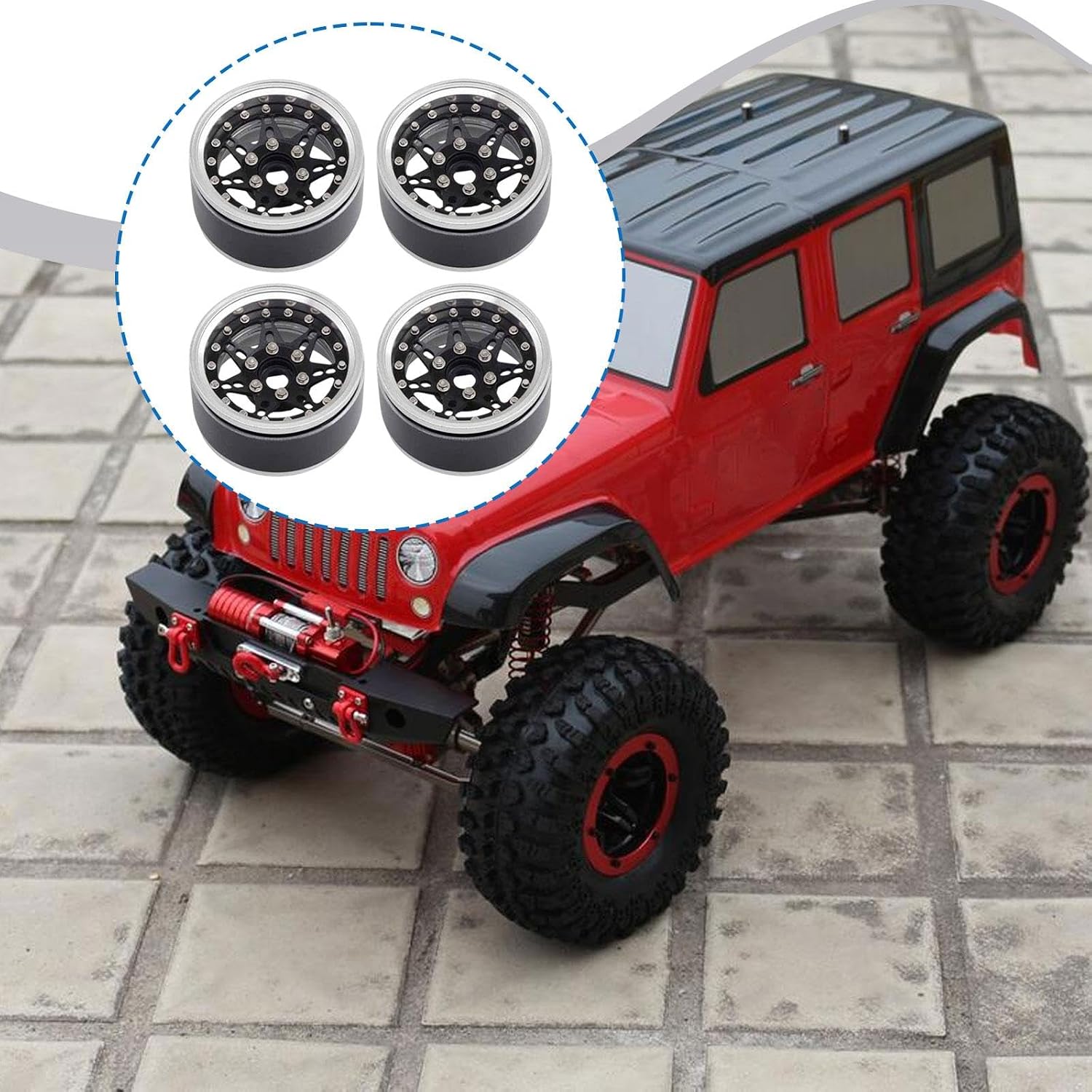 FashionCha 4ピース 1/10 RCクローラー ビードロックリム RCカーパーツ 1.9インチ 耐久性 交換用アクセサリー