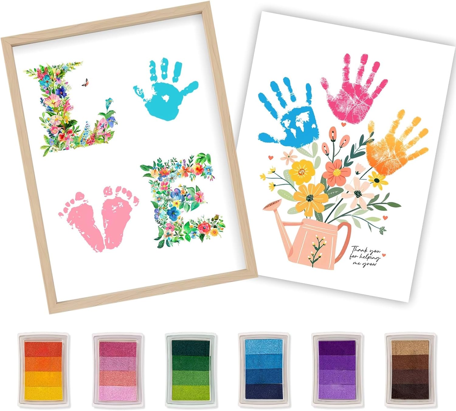 Totomogug Handprint & Footprint Gifts for Baby Craft Art Kit,DIY Keepsake Painting-Two Art Styles,Meaningful Gifts for Mom & Grandma,Gift for Birthday,Baby Shower(12" X 16", with Wood Frame)