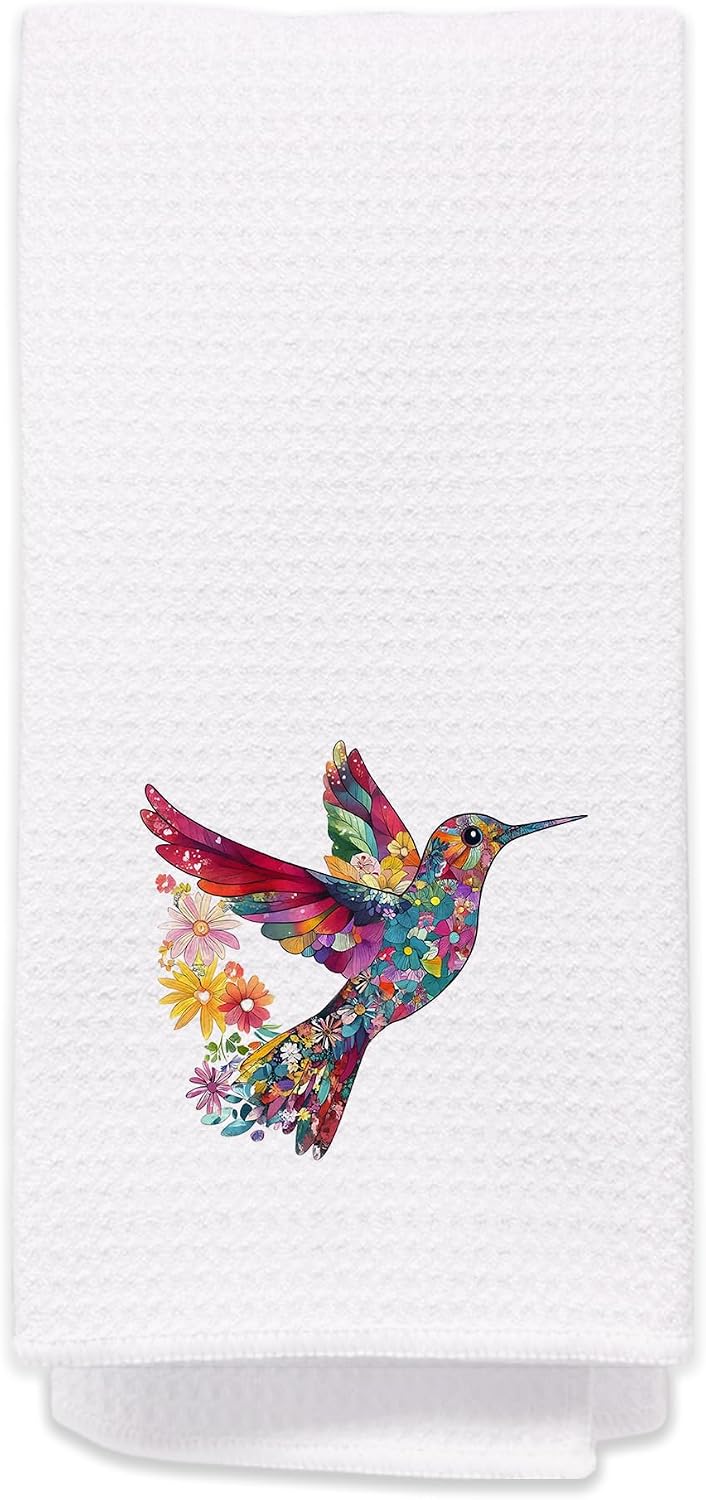Colorful Floral Hummingbird Hand Towels for Bathroom, Flower Hummingbird Decorative Kitchen Dish Tea Towel, Spring Summer Decor, Humming Bird Watching Gifts, Housewarming Gift Idea