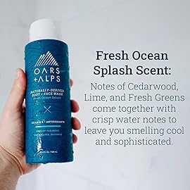 Oars + Alps Mens Moisturizing Body and Face Wash, Skin Care Infused with Vitamin E and Antioxidants, Sulfate Free, Fresh Ocean Splash, Travel Size 3.4oz, 2 Pack
