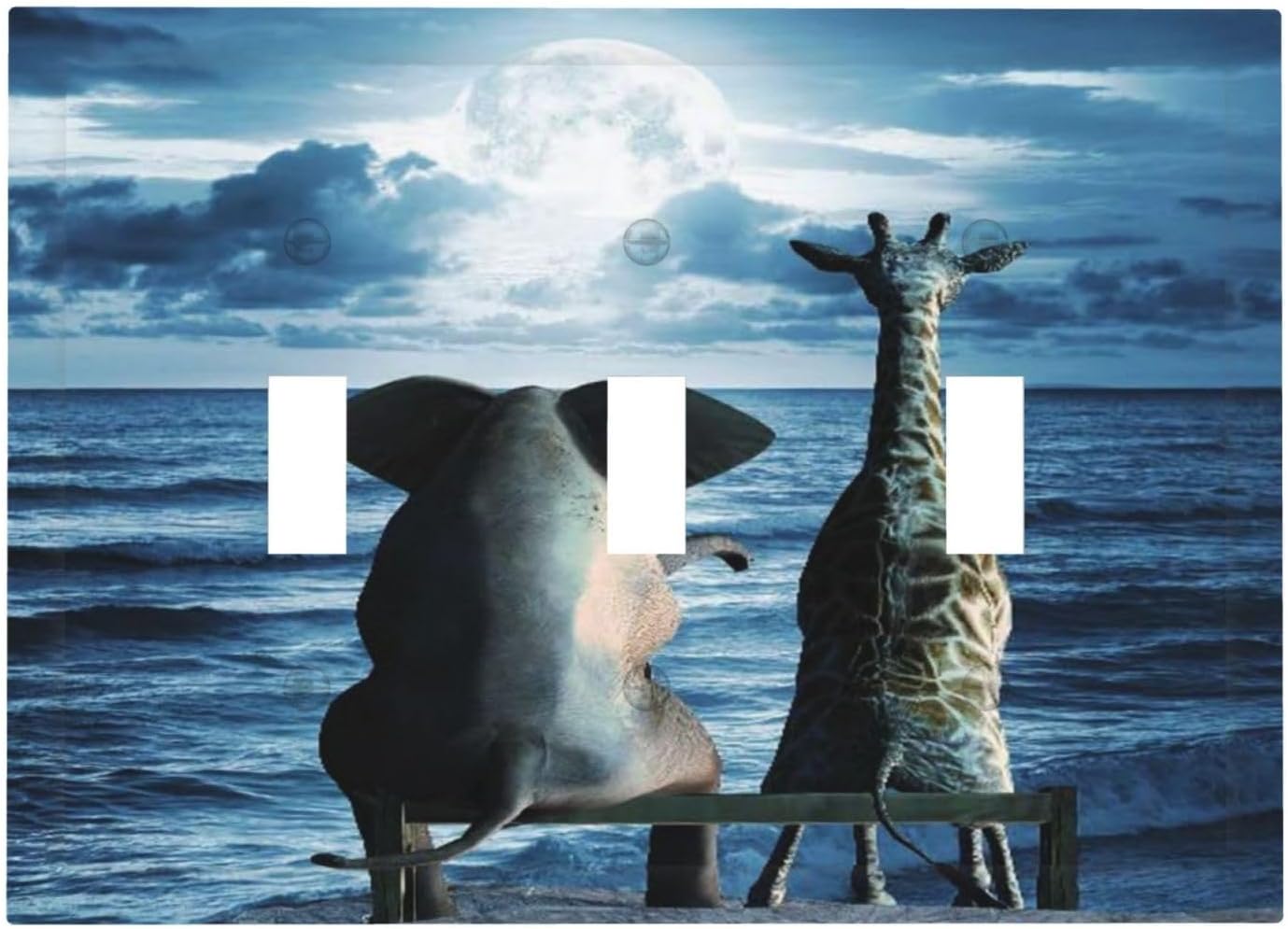 Elephant And Giraffe Moon Night Ocean Beach Decorative Switch Plates 3 Gang Wall Plate Triple Toggle Light Switch Cover Faceplate Electrical Wall Panels for Kids Room Nursery Decor