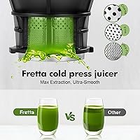 Vista 5 de Fretta Cold Press Juicer,Juicer Machines Vegetable and Fruit,Masticating Juicer with 5.3'' Large Feed Chute fit Whole Fruits,BPA-Free, Reverse