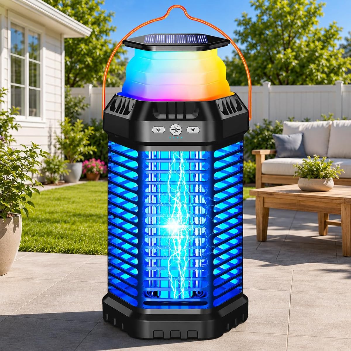 Smart Solar Bug Zapper Outdoor – Automatic Night Sensor, 4500V Mosquito Zapper, 6000mAh Battery, Foldable Design, 5 Lighting Modes, Indoor & Outdoor Mosquito Protection All Night