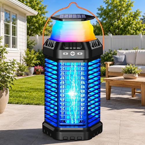 GTERT Smart Solar Bug Zapper Outdoor – Automatic Night Sensor, 4500V Mosquito Za