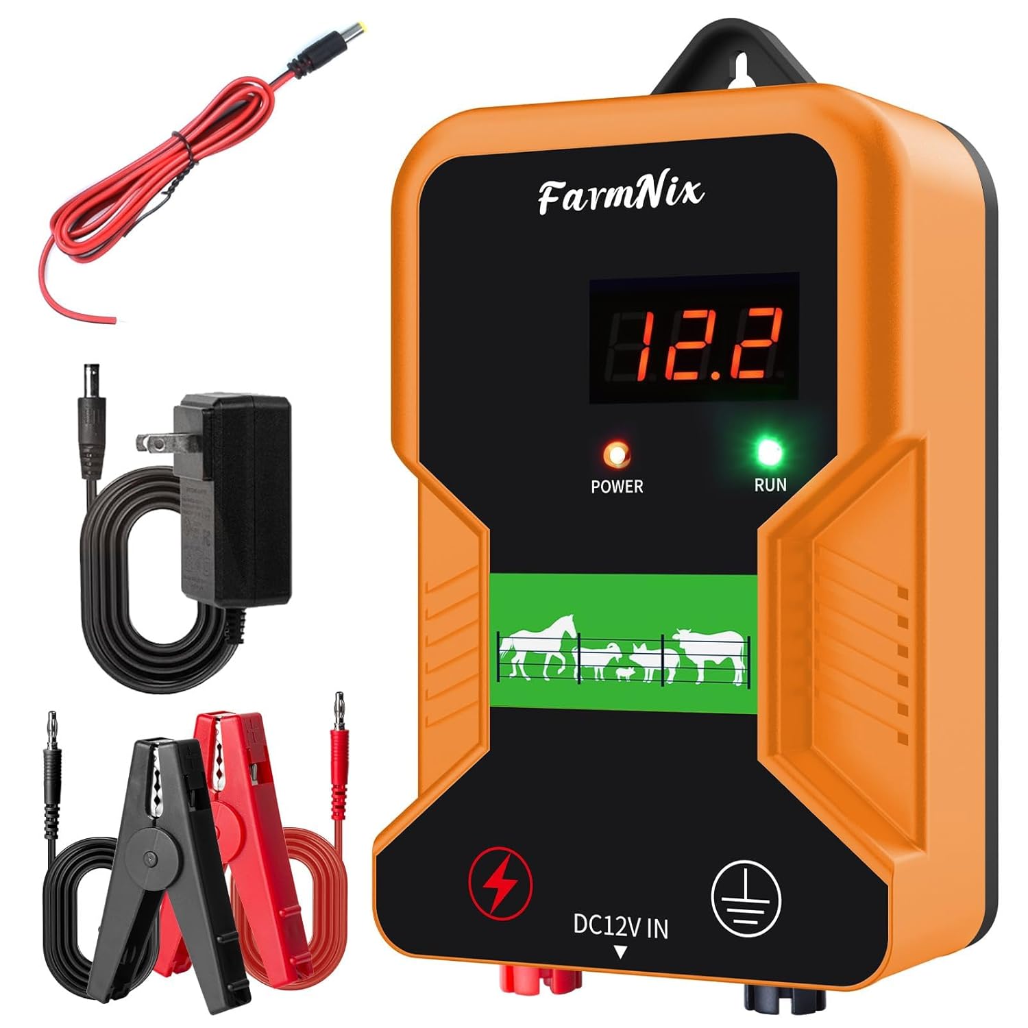 Electronic Fence Controller 15KM Electric Fence Charger 12kV 2J Power Pulse Agricultural Fencing Controller Electric Fencer Kit for Livestock Farm Garden Goat Cattle Horse Deer Electric Fencer Charger