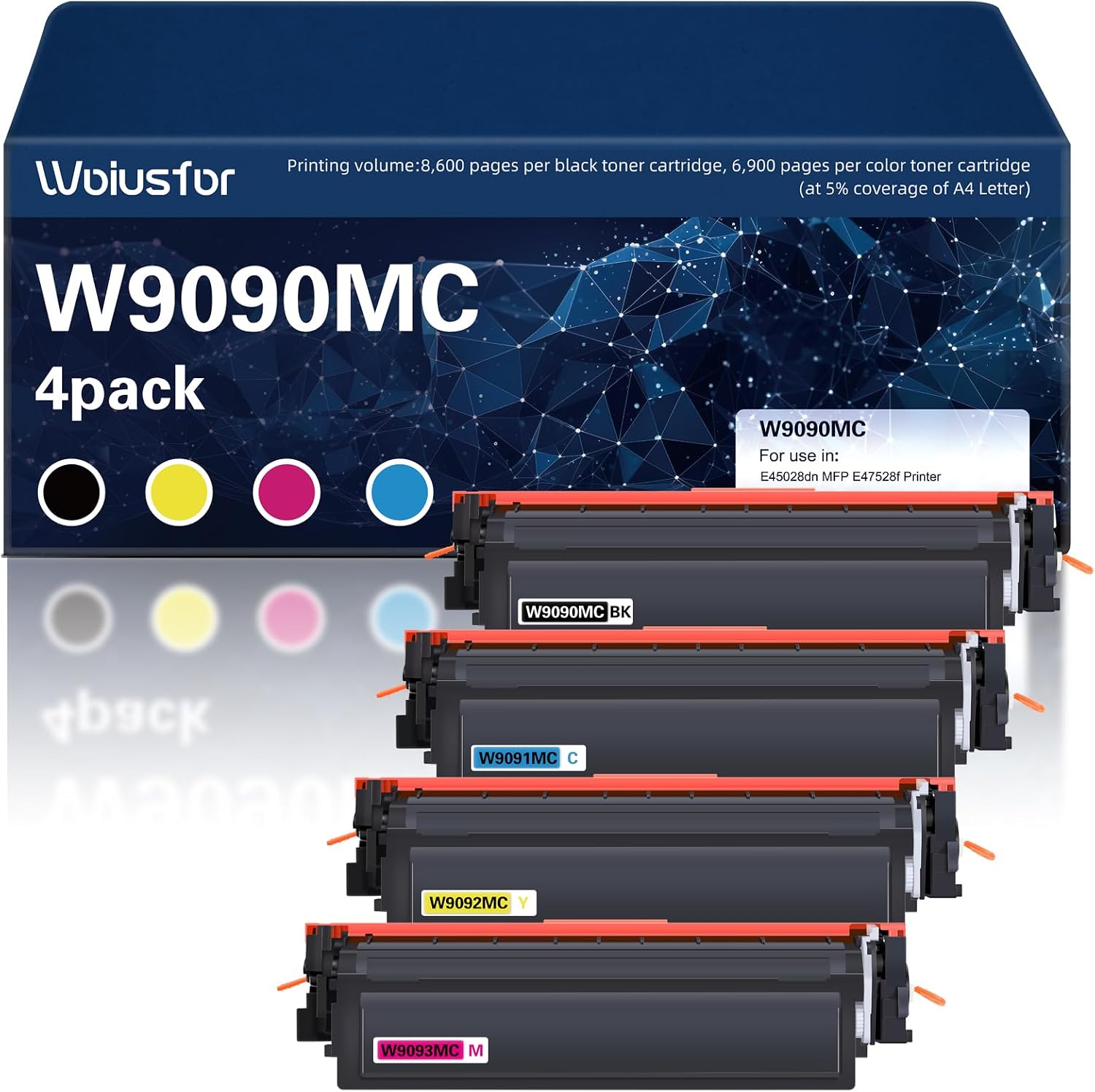 W9090MC Toner Cartridge High Capacity Ink Remanufactured Replacement for HP W9090MC W9091MC W9092MC W9093MC for HP Color LaserJet Managed E45028dn MFP E47528f Printer(4-Pack)(1BK/1C/1M/1Y)