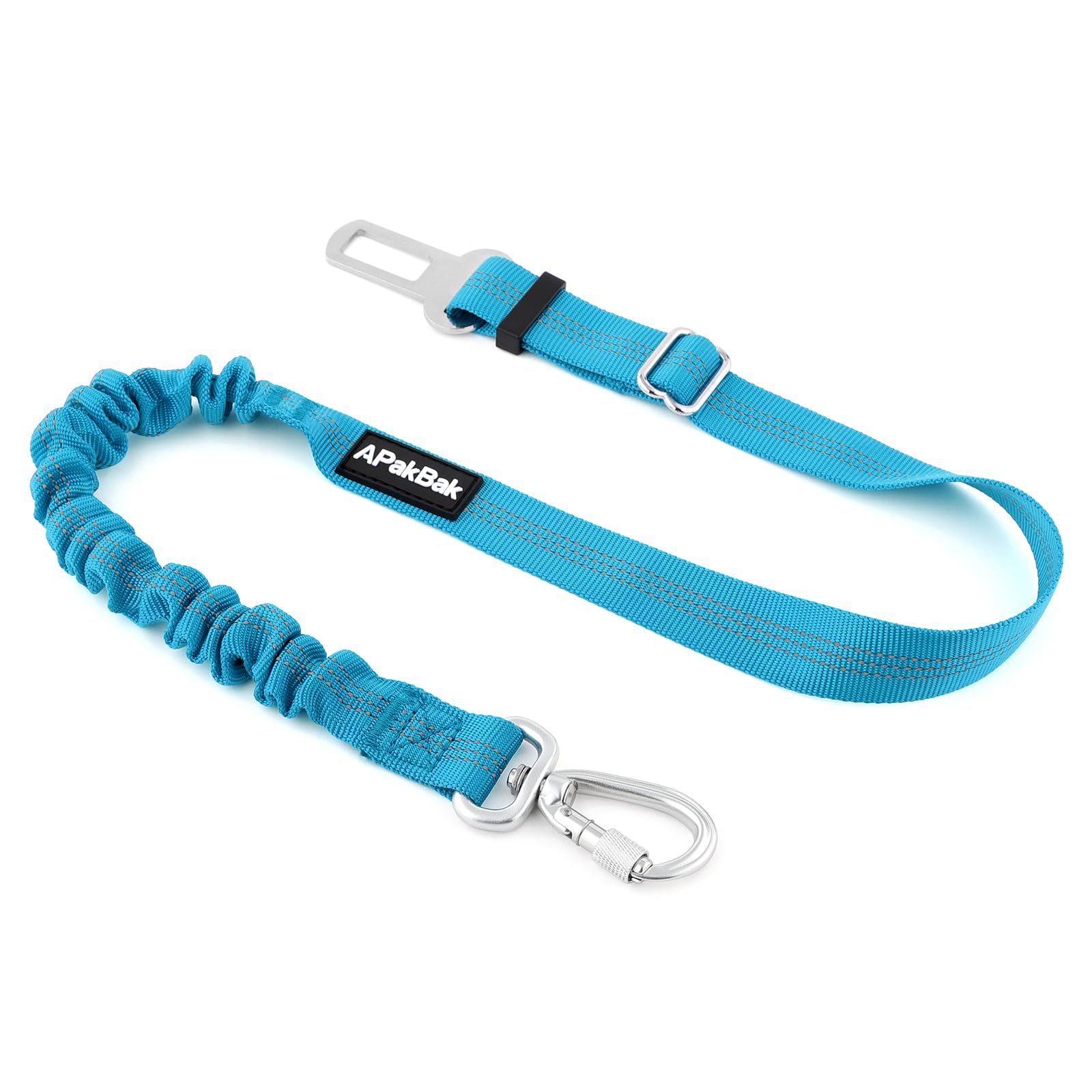 APakBak Dog Seat Belt for Car, Adjustable Dog Car Harness Seatbelt for Small Medium Large Dogs, Heavy Duty Travel Safety Restraint with Locking Aluminum Hook & Reflective Nylon Strap, Light Blue